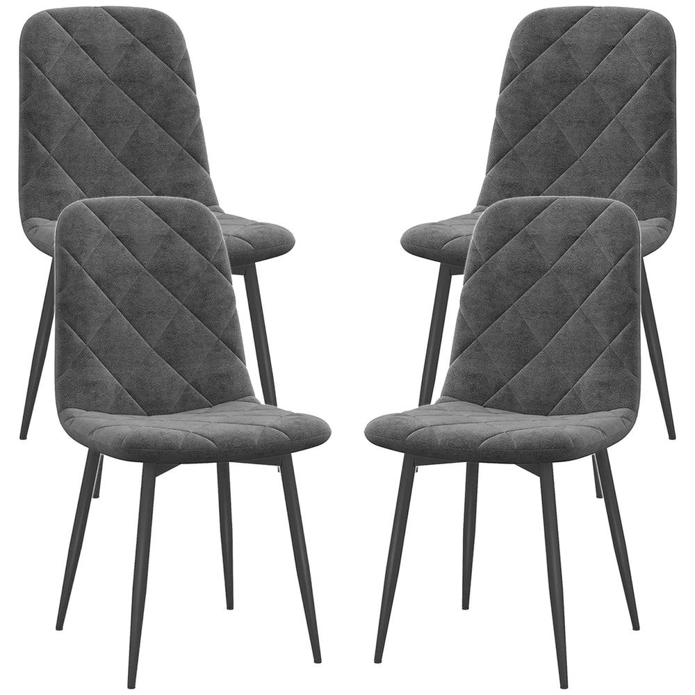 Set of 4 Grey Upholstered Dining Chairs – Modern Kitchen & Dining Room Chairs with Steel Legs (United States & Canada Delivery Only)