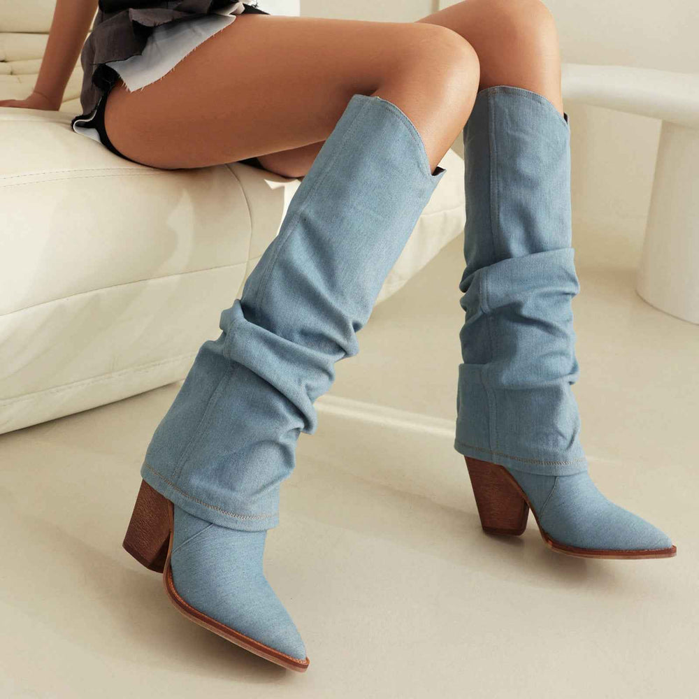 Bottes de cowboy vintage pour femmes – Bout pointu, talon bloc, tube haut, mode