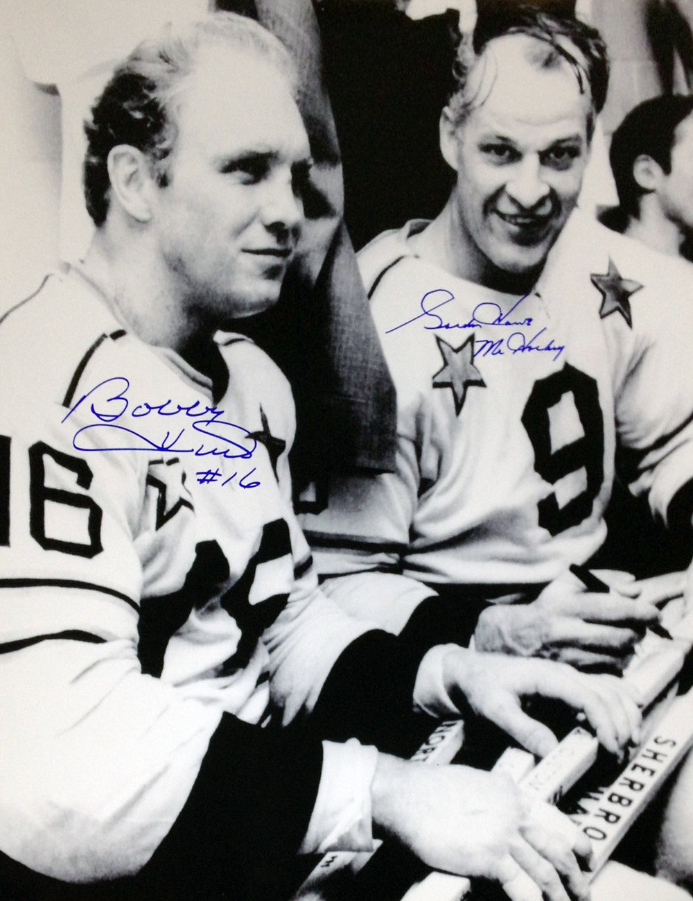 PHOTO 11X14 DOUBLE AUTOGRAPHE BOBBY HULL & GORDIE HOWE – BLACKHAWKS DE CHICAGO ET RED WINGS DE DETROIT LNH (35,56 X 27,94 cm) – ARTICLE DE COLLECTION AUTOGRAPHIE AUTHENTIQUE