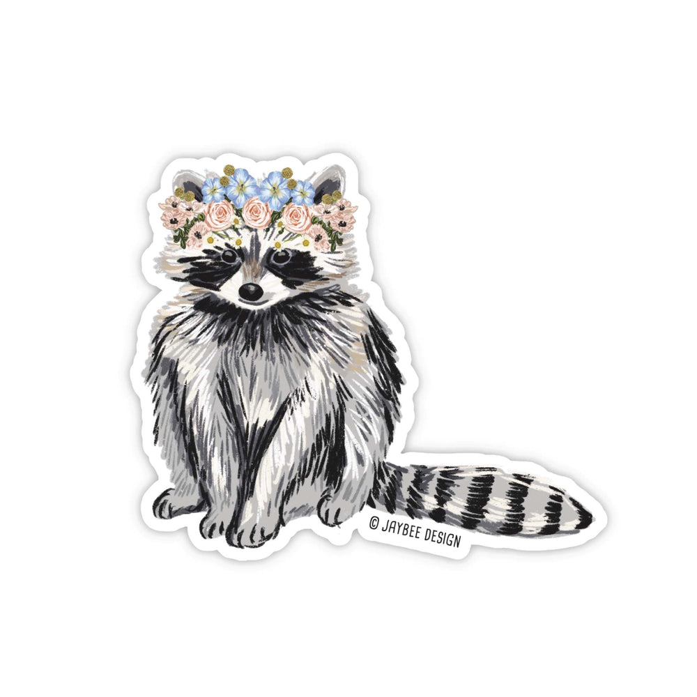 Floral Crown Raccoon Vinyl Sticker