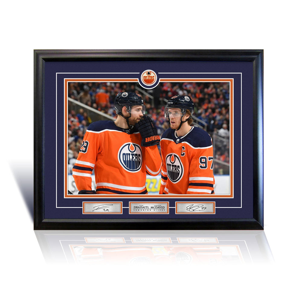 CONNOR MCDAVID AND LEON DRAISAITL EDMONTON 16" X 20" PHOTOGRAPH MUSEUM FRAME COLLECTIBLE – NHL OILERS MEMORABILIA WALL ART DISPLAY DECOR GIFT HOCKEY AUTOGRAPH TRIBUTE (24" BY 20")
