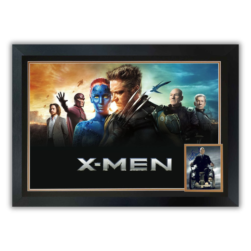 PATRICK STEWART SIGNED X-MEN PROFESSOR CHARLES XAVIER AUTOGRAPHED FRAMED DISPLAY – AUTHENTIC MARVEL SUPERHERO MEMORABILIA FEATURING WOLVERINE, MAGNETO & MYSTIQUE (38.5" X 28")