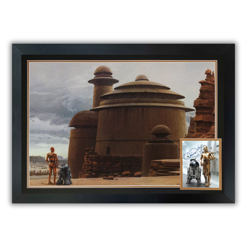COLLECTIBLE STAR WARS SIGNÉ ANTHONY DANIELS – CONCEPT ART ENCADRÉ DE TATOOINE AVEC C-3PO ET R2-D2 ET AUTOGRAPHE (38,5" X 28")