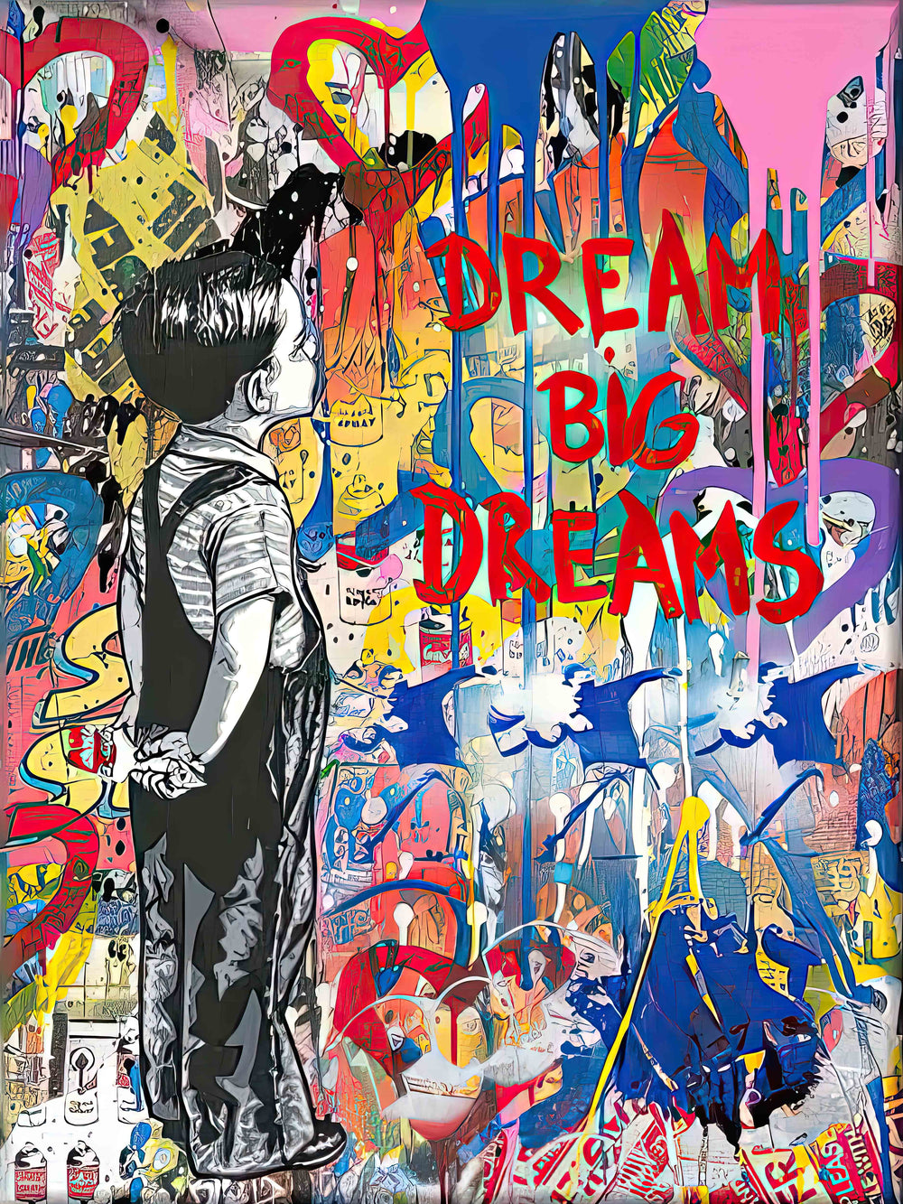 BANKSY DREAM BIG DREAMS – TOILE MURALE INSPIRANTE (33,5" X 23,5") ART MURAL MOTIVANT GRAFFITI