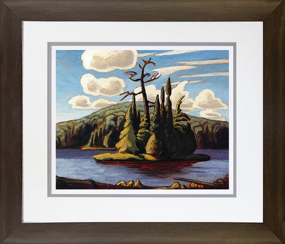 IMPRESSION D'ART ENCADRÉE 'ÎLE DANS LE LAC' DE LAWREN HARRIS, GROUPE DES SEPT (26" X 24")