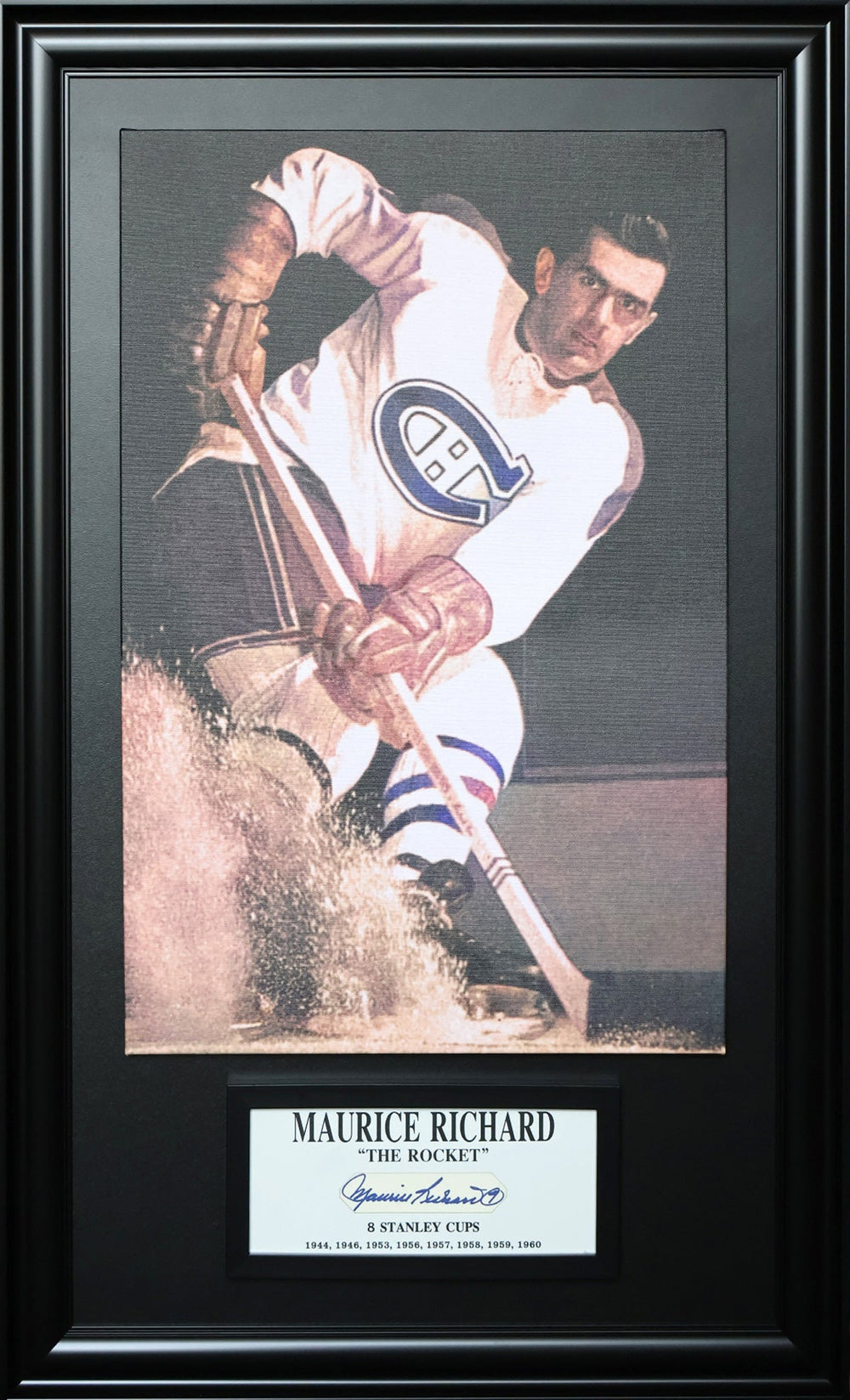 MAURICE RICHARD SIGNATURE PLAQUE & CANVAS – ALL TIME GREATS OVERSIZED AUTOGRAPH FRAMED DISPLAY (49.5" BY 29.5")