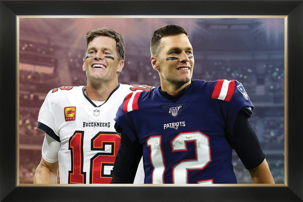 ART EN TOILE ENCADRÉE TOM BRADY – HOMMAGE À LA LÉGENDE DE LA NFL DES NEW ENGLAND PATRIOTS ET DES TAMPA BAY BUCCANEERS – DÉCORATION SPORTIVE DE COLLECTION (33,5" X 23,5")