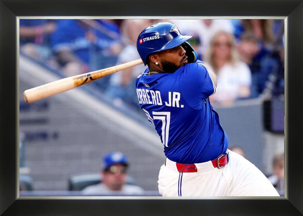 VLADIMIR GUERRERO JR. AU BÂTON – TOILE ENCADRÉE, BASEBALL DES BLUE JAYS DE TORONTO – 33,5 PO X 23,5 PO