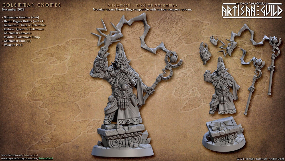 Gilgamesh, King of Golemmar - Artisan Guild | D&D | Gnome | NPC | Wizard | Sorceror | 32mm | Pathfinder | Frostgrave | TTRPG | Wargaming