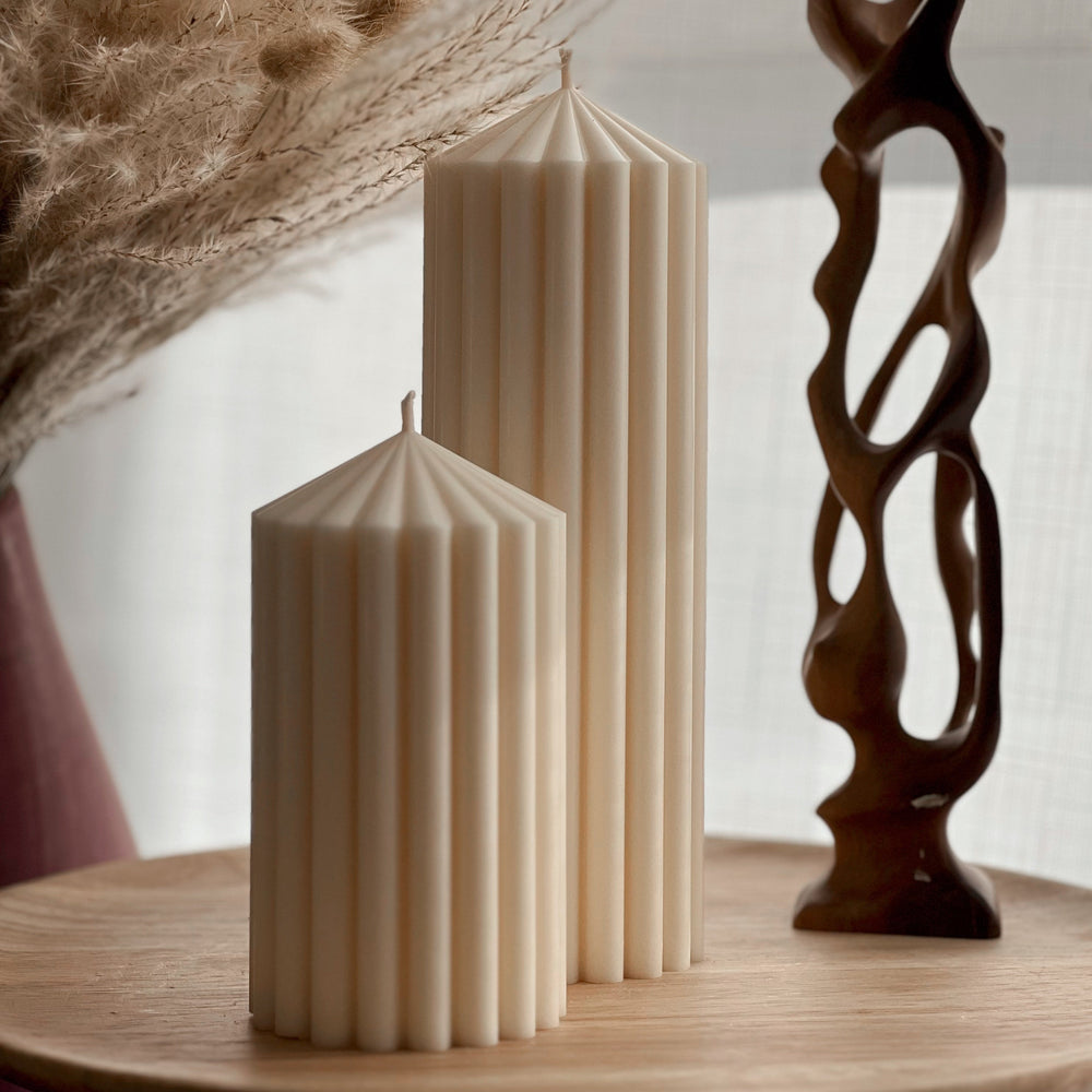 Bougie Pilier en Cire de Soja Cannelée | Décoration Végane Faite à la Main