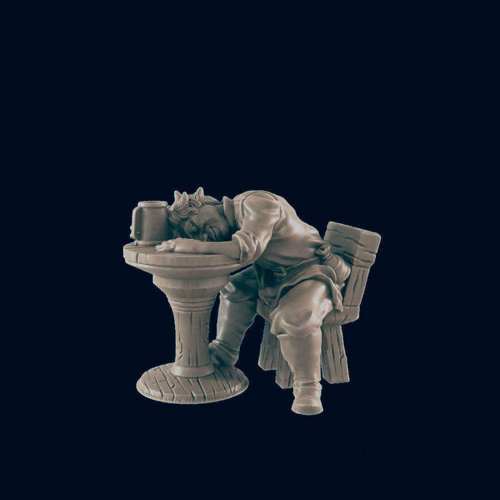 Human Drunkard at Table - EC3D | DnD | Male | Peasant | Villager | Commoner | 32mm | Pathfinder | commoner | TTRPG | Wargaming
