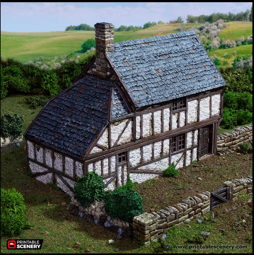 Wattle And Daub Hollyhock Cottage - King and Country, dnd Medieval building, Village, Town, Wargaming Terrain, Scatter scenery, House