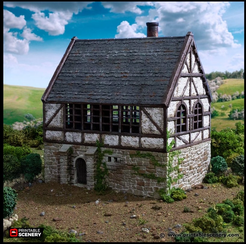 Wattle And Daub Stone Manor - King and Country, dnd Medieval building, Village, Town, Wargaming Terrain, Scatter scenery, House, Cottage