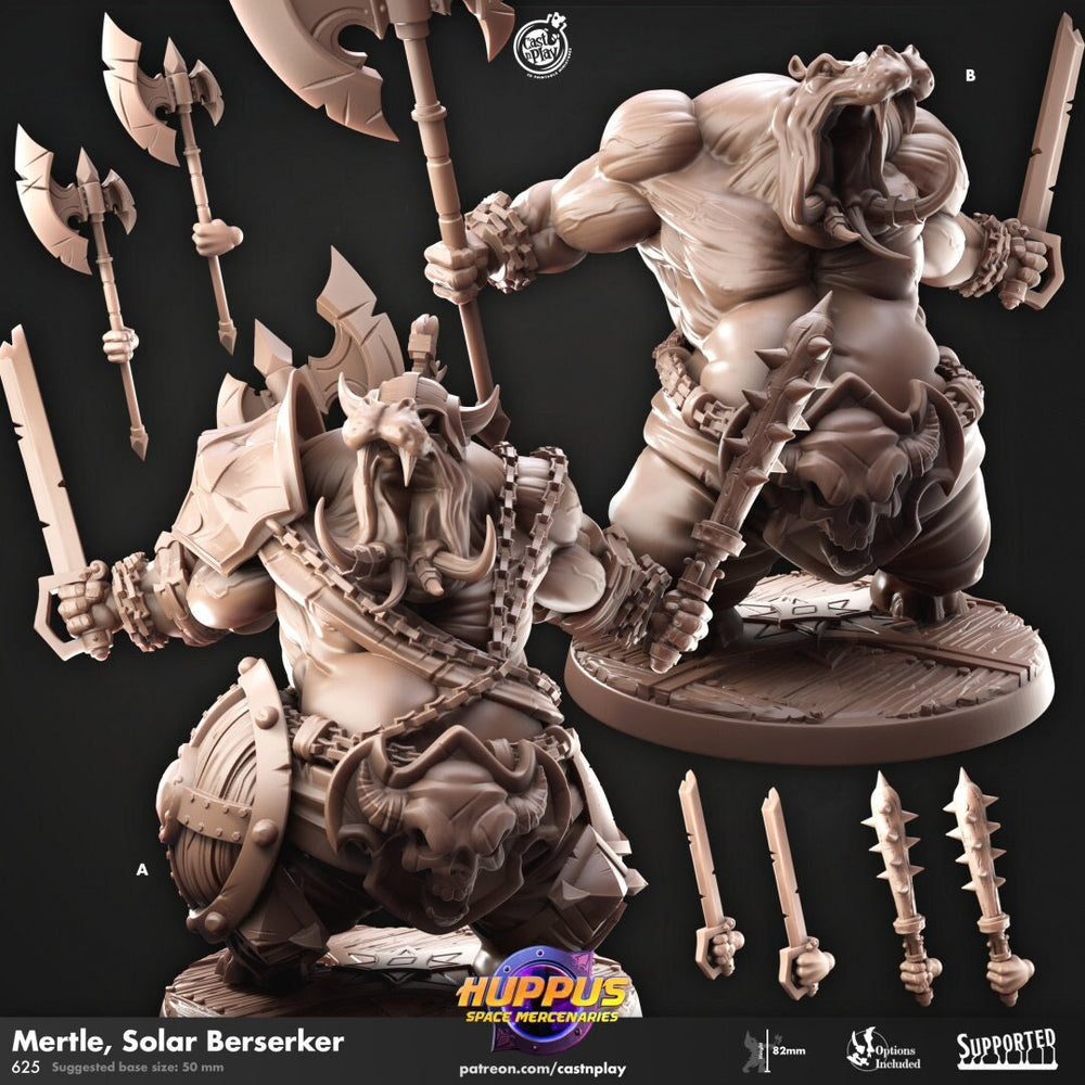 Mertyl, Solar Berserker - Cast n Play Huppus Space Mercenaries | DnD Miniature | Giff, Hippo, Fighter, Barbarian, Melee, Tank, Large