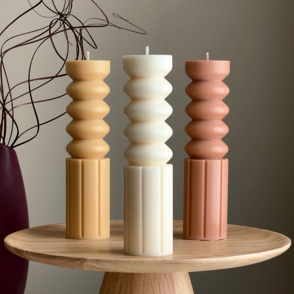 Grande Bougie Pilier en Cire de Soja | Ondulée, Non Parfumée, Décoration d'Intérieur