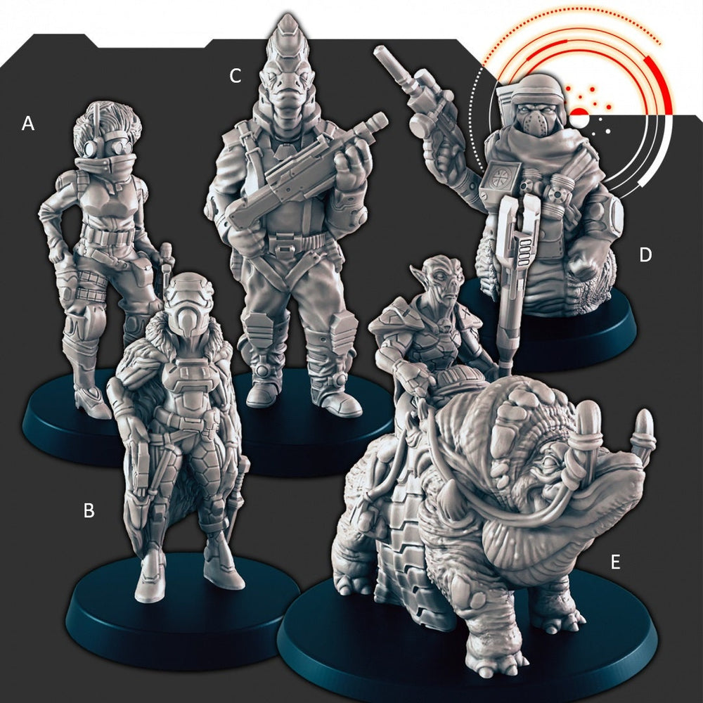Sci-Fi Bounty Hunters mini set - EC3D | Legion | Cyberpunk | Starfinder | Scifi | Alien | Futuristic | Cybernetic | Human | Male | Female