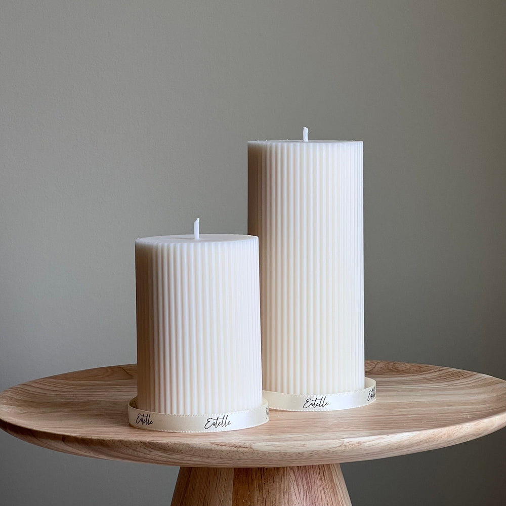 Soy Wax Ribbed Pillar Candle Set | Unscented, Decorative