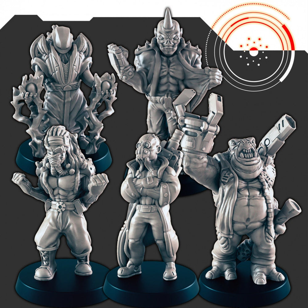 Ensemble mini Équipage Sci-Fi #1 - EC3D | Legion | Cyberpunk | Starfinder | Sci-fi | Futuriste | Cybernétique | Alien | Humain | Homme | Vaisseau spatial