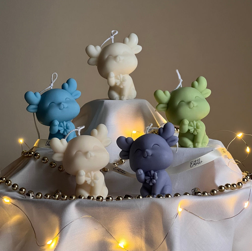 Bougie de Noël en cire de soja « Renne » faite à la main : Cadeau de décoration de fêtes