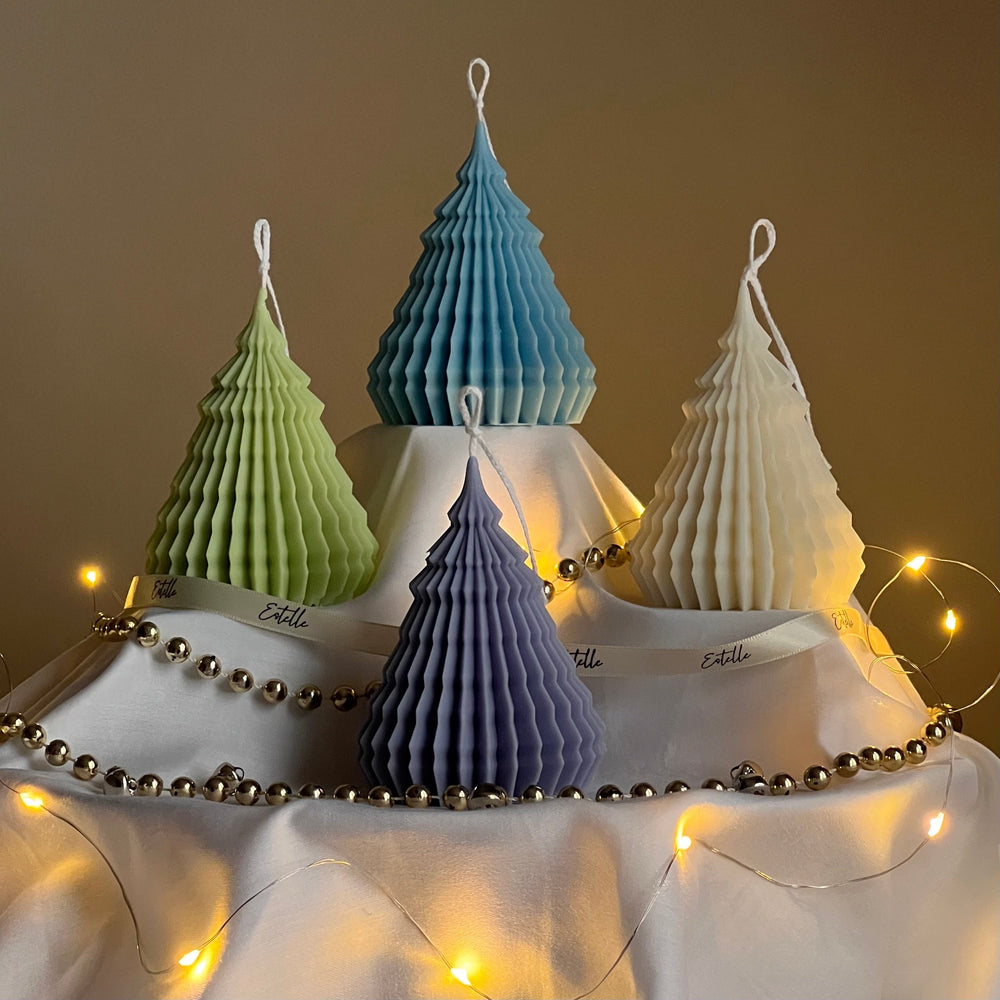 Bougie de Noël en cire de soja, modèle sapin origami : Décoration festive coulée à la main