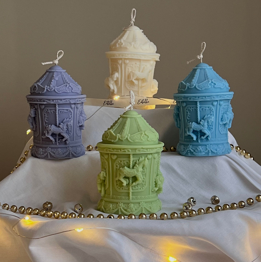 Hand Poured Christmas Carousel Soy Candle: Festive Decor