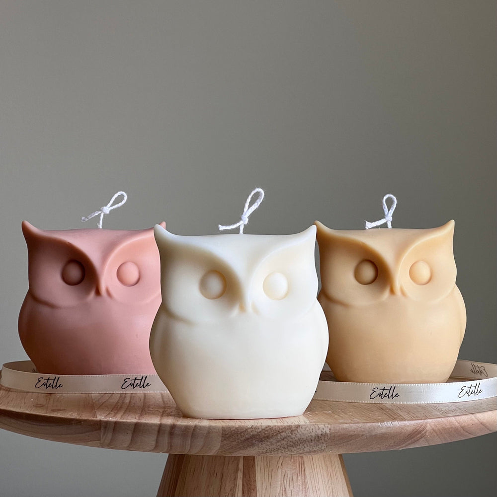 Bougie Chouette Sculpturale | Cire de Soja Végétalienne, Décoration d'Automne
