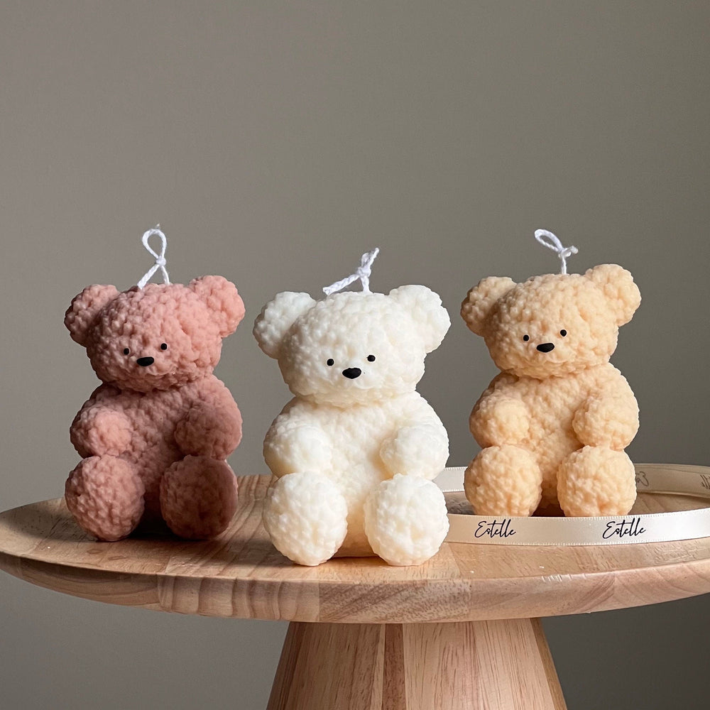 Bougie en cire de soja Ours en peluche | Décoration d'intérieur faite à la main