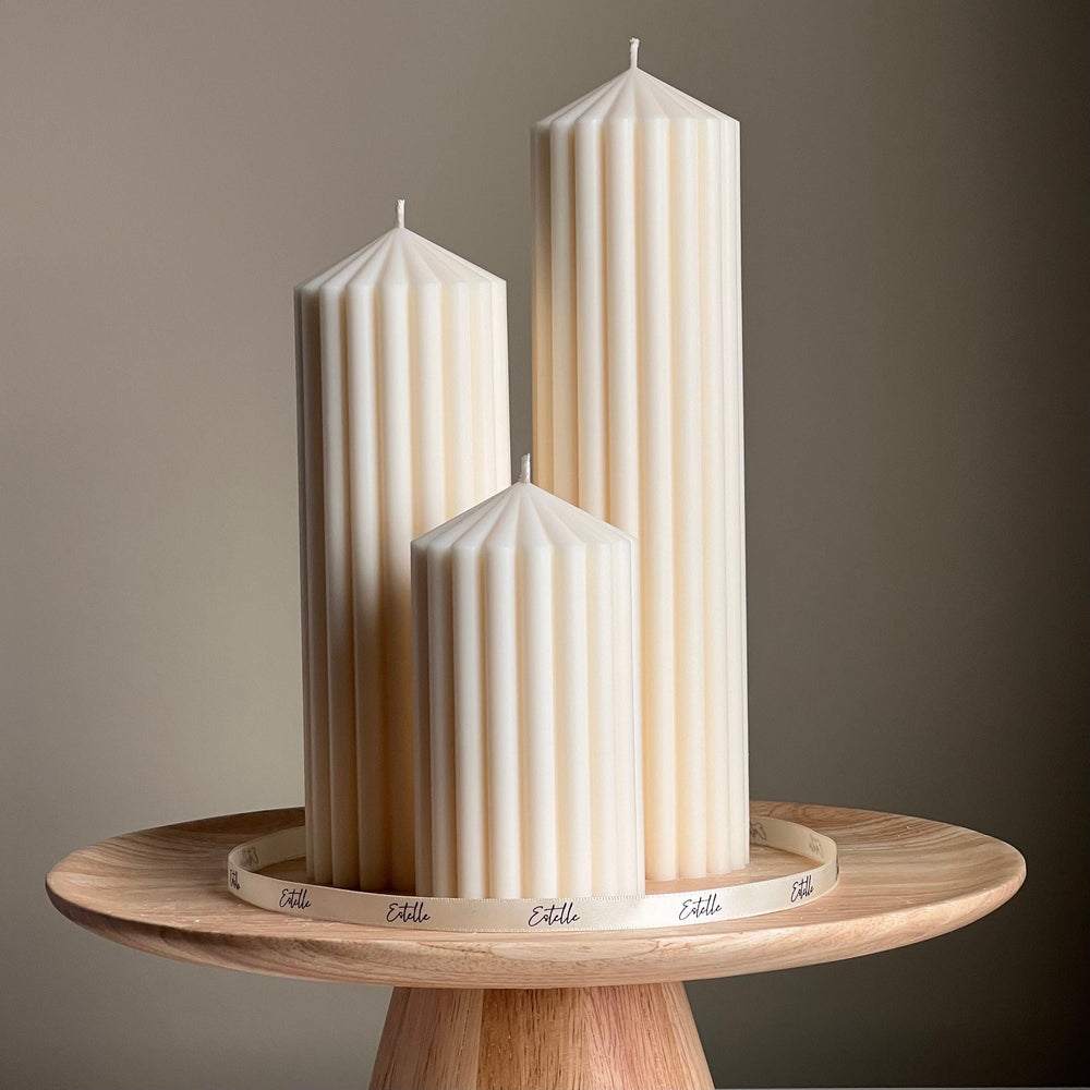 Trio de bougies piliers côtelées | Cire de soja végétalienne, Décoration esthétique
