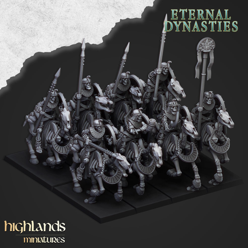 Ancient Skeletal Cavalry with Spears - Highlands Miniatures | Undead | Skeleton | Lich | Horse | Desert | Fantasy | Pathfinder | Wargaming