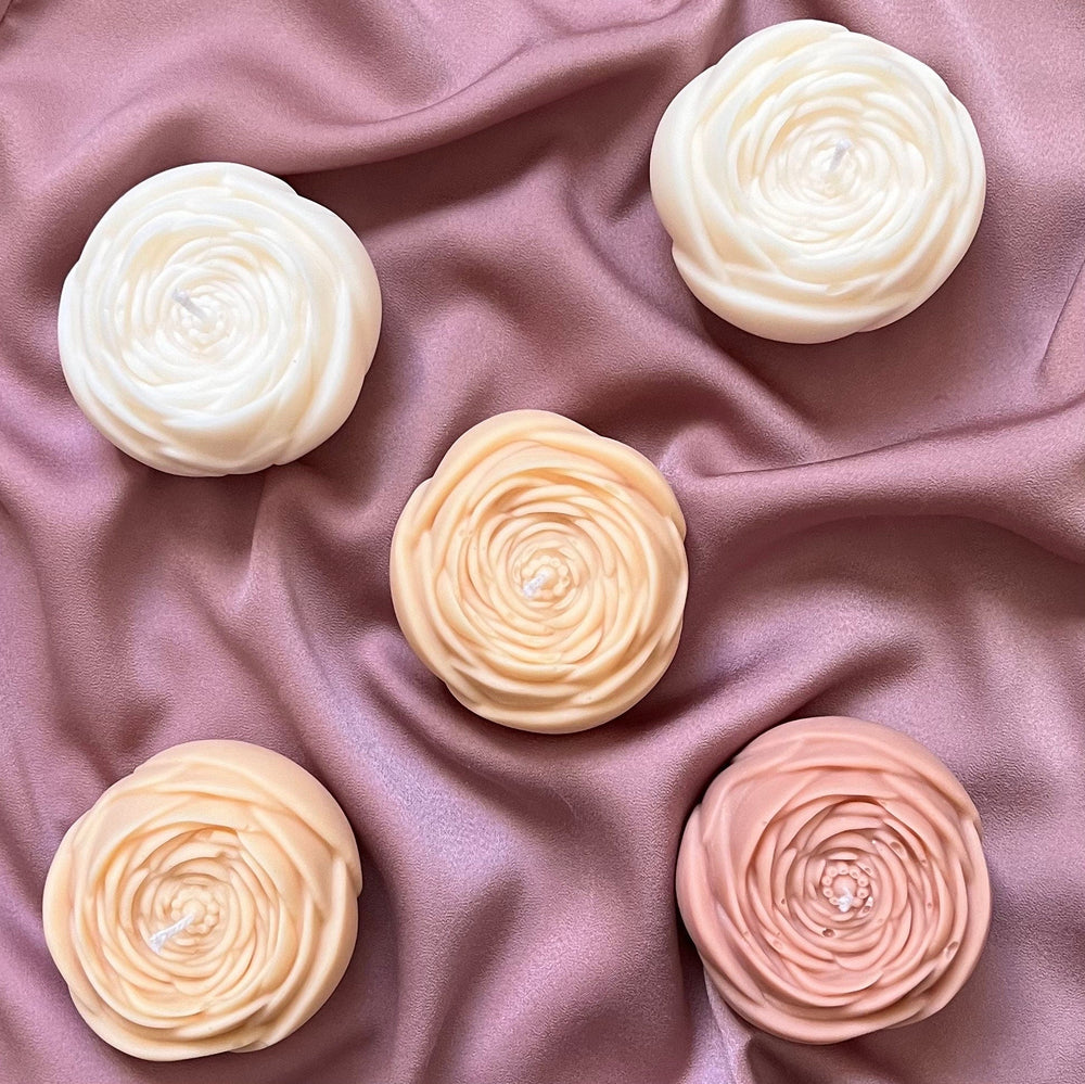 Handmade Ranunculus Soy Candle: Sculptural Home Decor