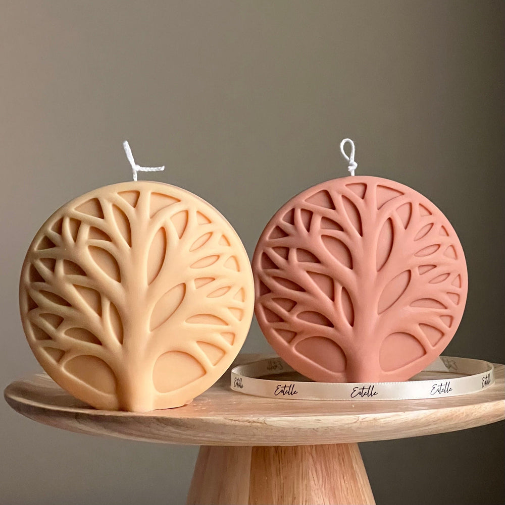 Bougie Pilier Ronde Médaillon Arbre Fait Main | Bougie Décorative