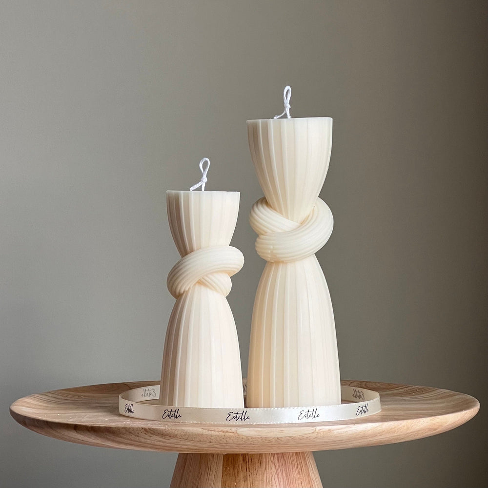 Lot de bougies pilier nouées : bougie en cire de soja côtelée, décoration d'intérieur