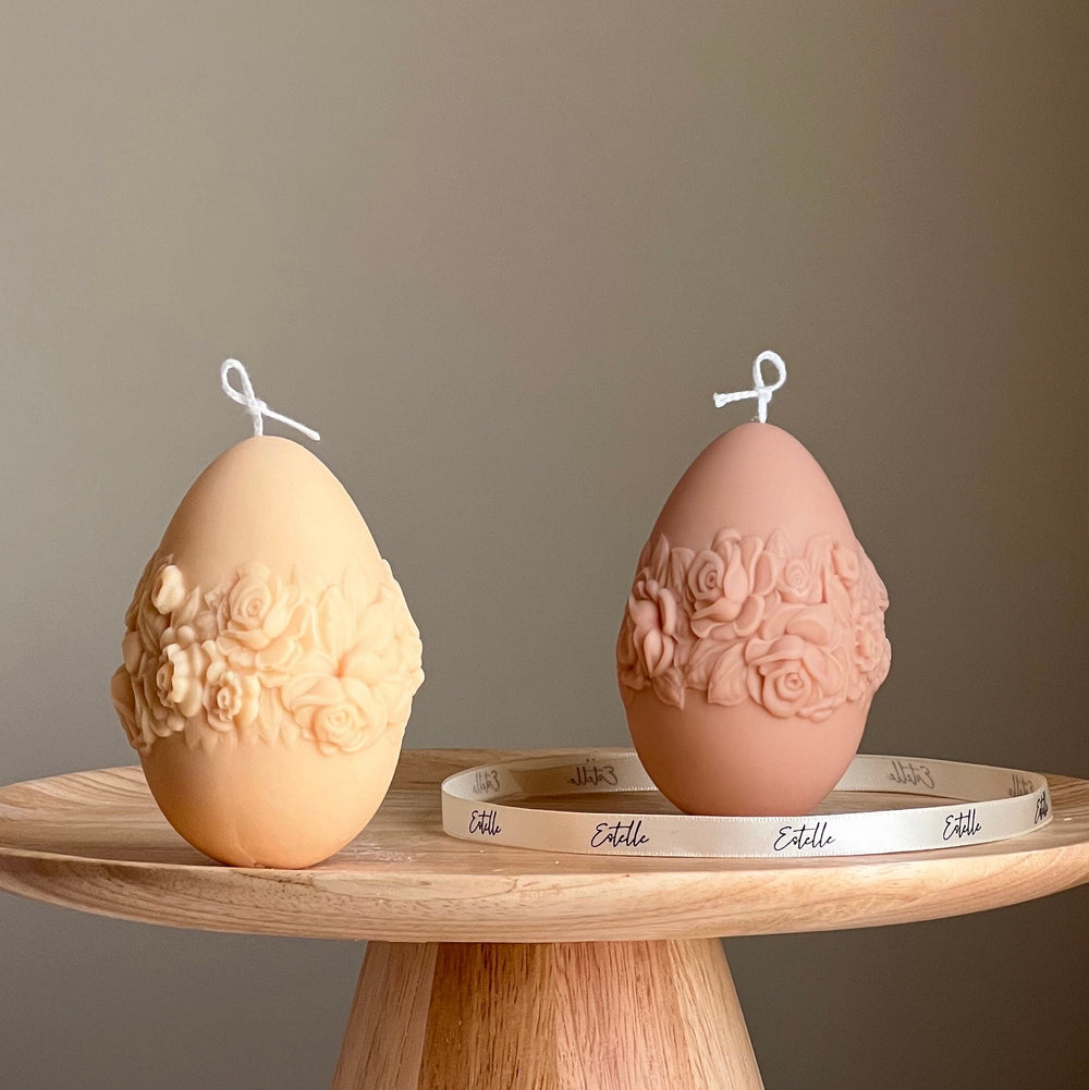 Bougie Rose Œuf de Pâques : Décoration printanière faite à la main en cire de soja