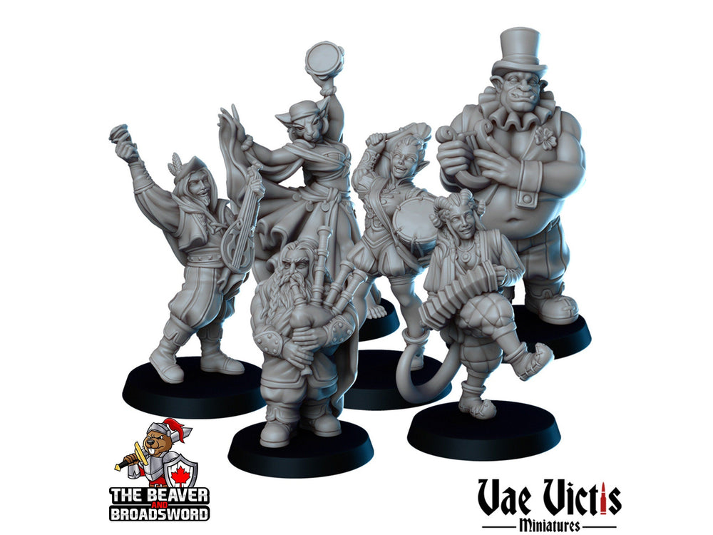 The Tavern Band Mini Set - Vae Victis | Bard | Human | Tabaxi | Tiefling | Ogre | Bundle | Musician | Wargaming | Pathfinder | inn, Villager