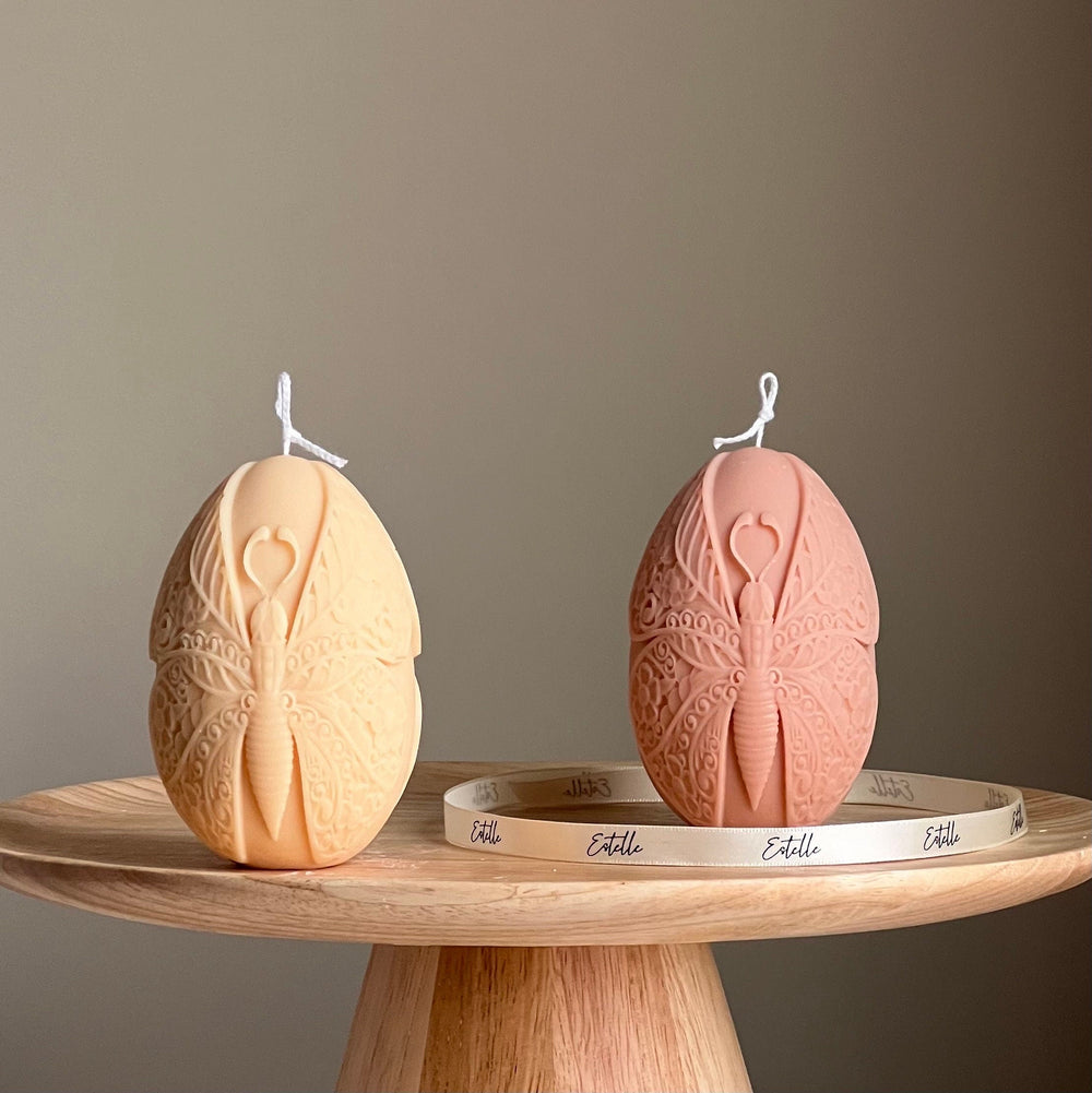 Handmade Easter Egg Candle: Butterfly Design, Spring Decor