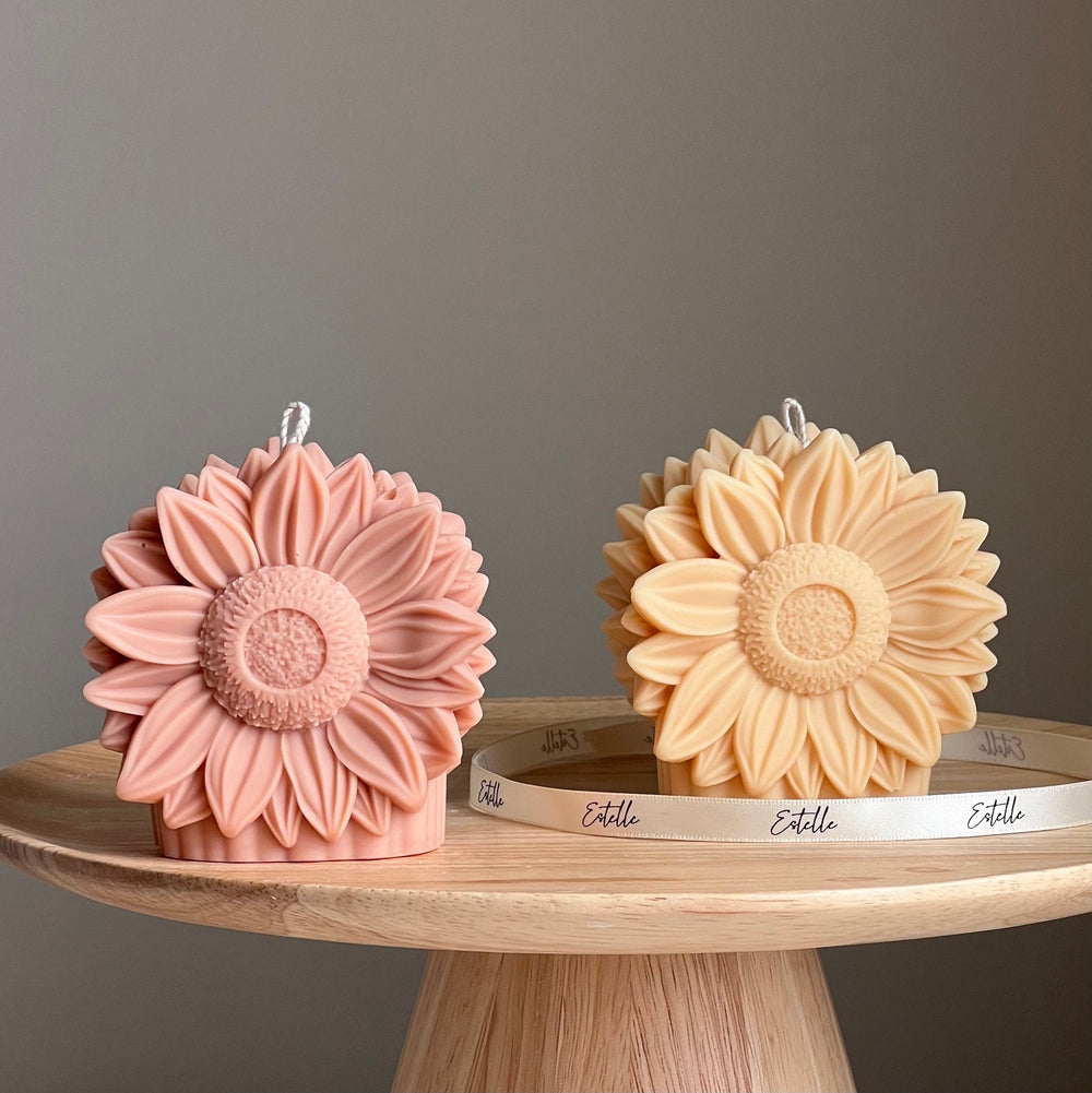 Bougie Tournesol Faite Main : Bougie Pilier en Cire de Soja Végétalienne, Décoration d'Intérieur