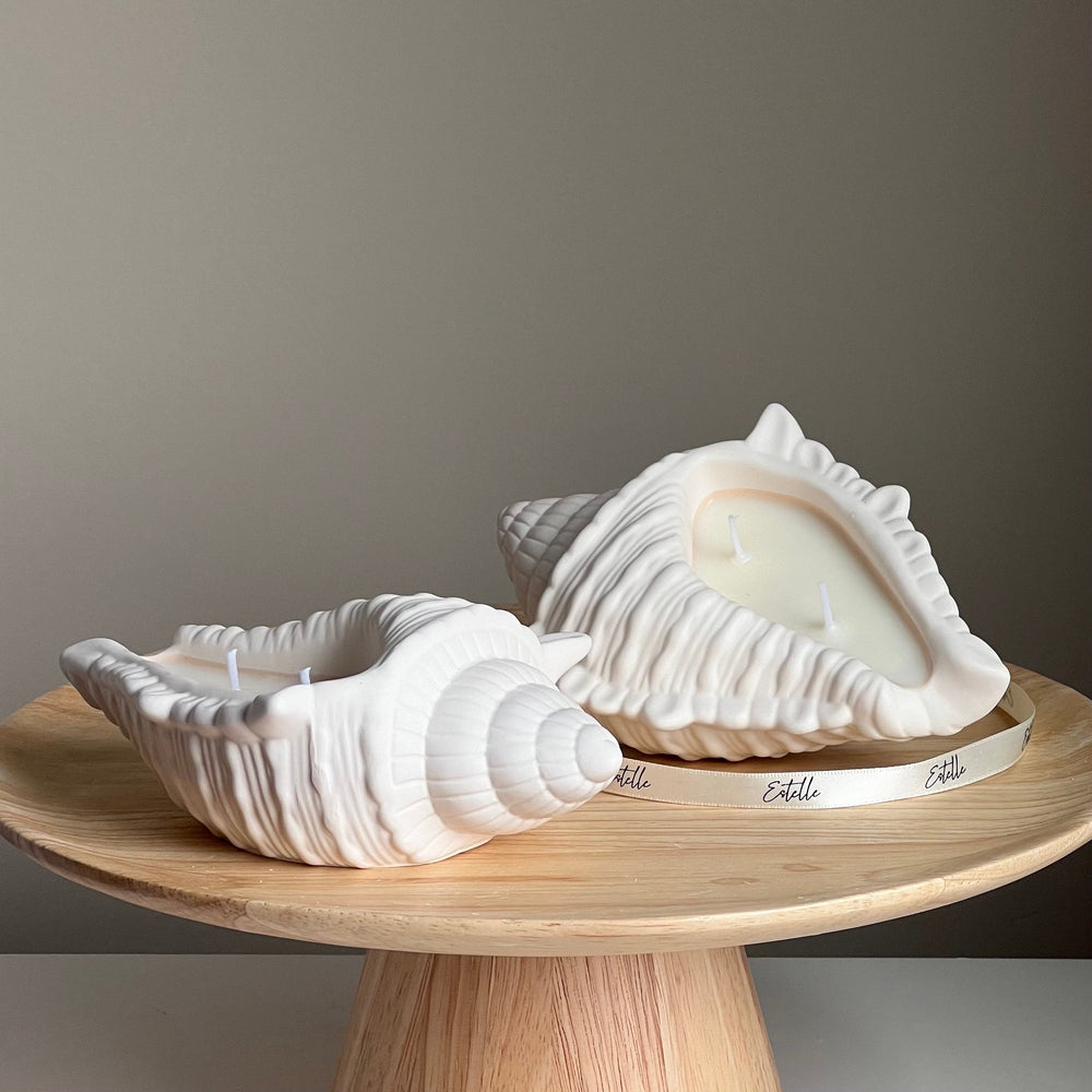 Bougie en cire de soja Coquillage | Récipient en Jesmonite, Faite à la main