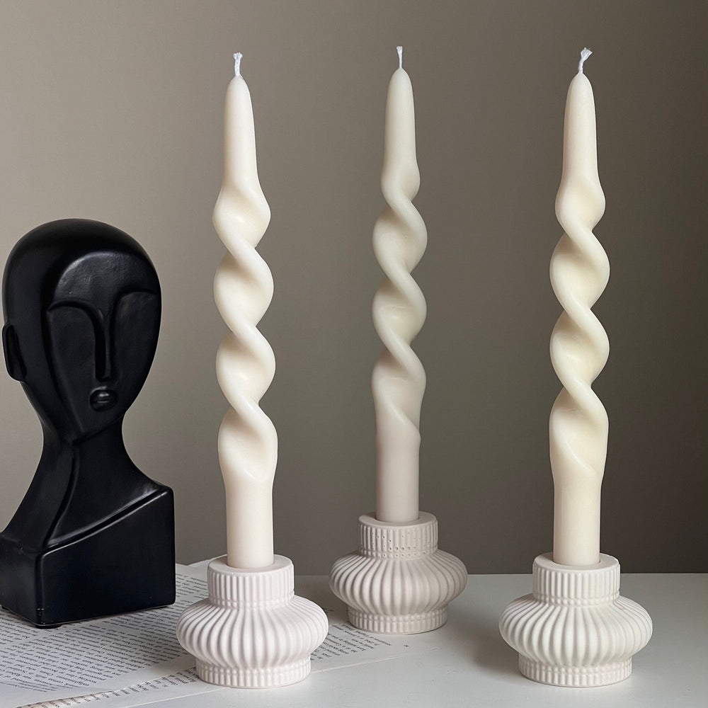Ribbed Jesmonite Candlestick Holder: Minimalist Table Decor