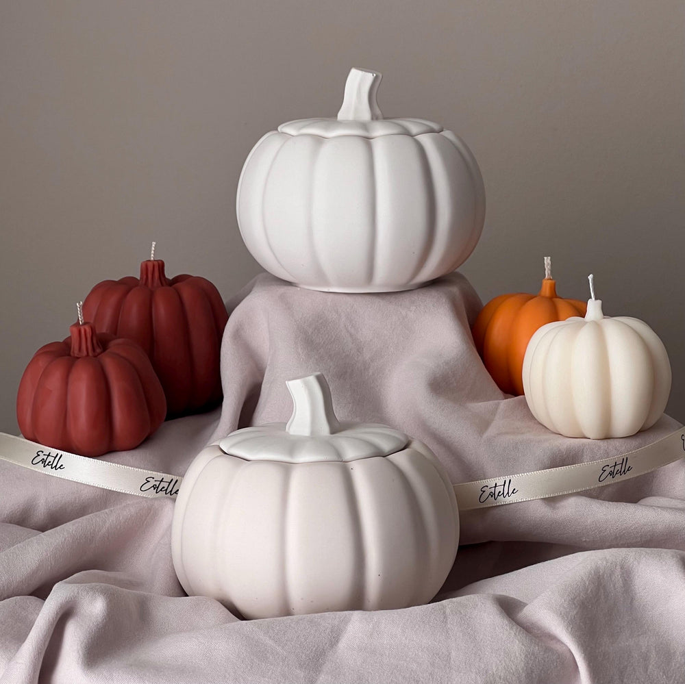 Pumpkin Jar Soy Wax Candle: Handmade Jesmonite Vessel, Autumn Scent