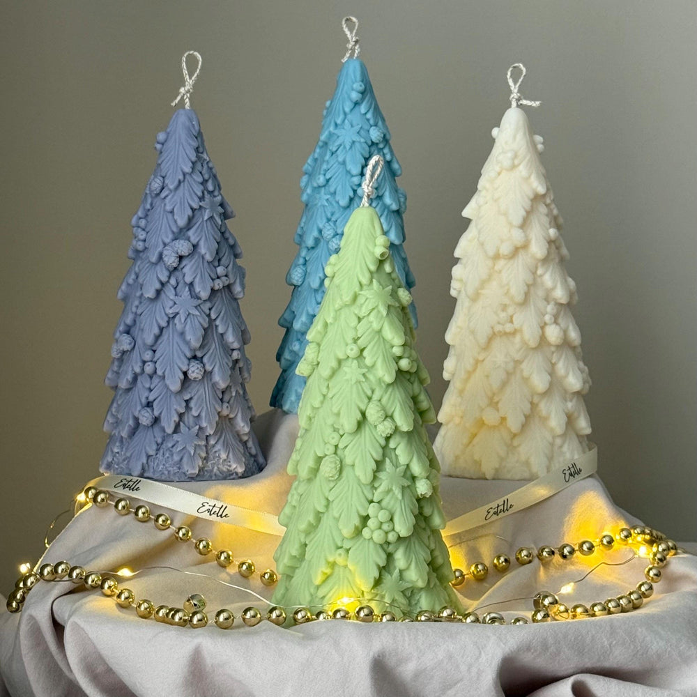 Grande bougie sapin de Noël : Décoration festive en cire de soja coulée à la main