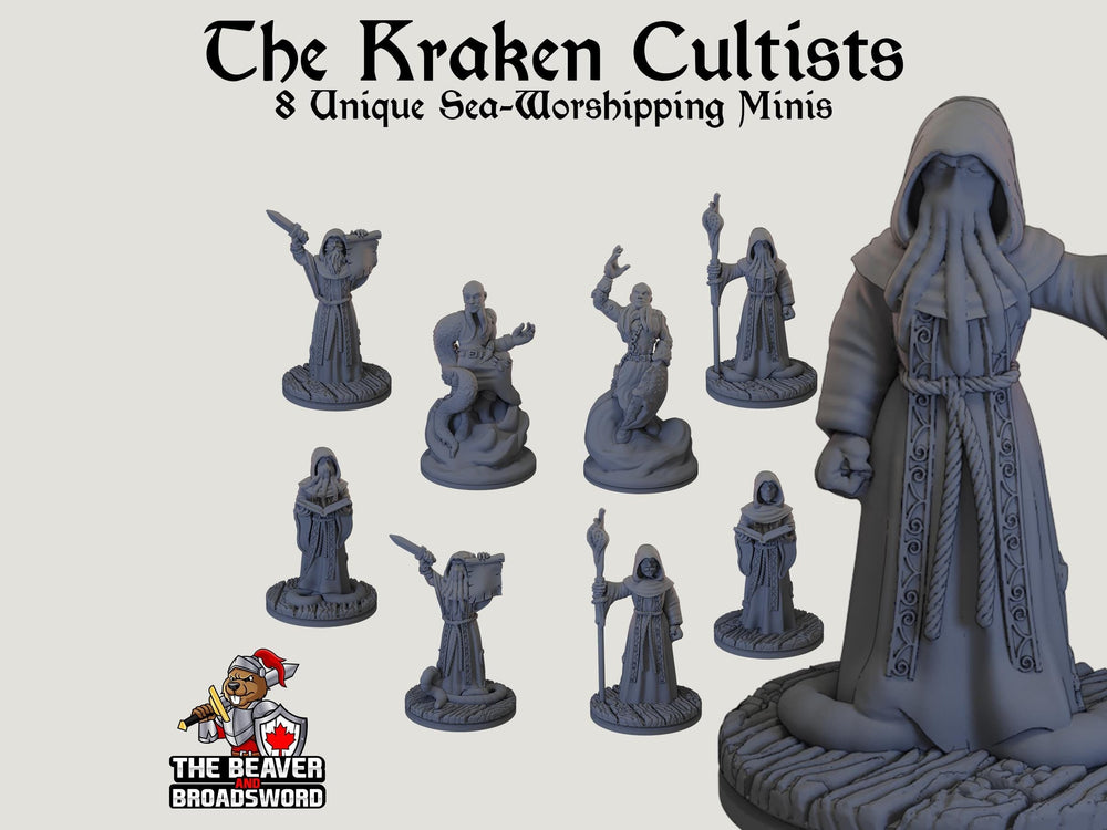 The Kraken Cult dnd mini set - EC3D | Pathfinder 2E | Evil | Sea | Cultist | Madness | Ocean | 32mm 28mm | TTRPG | Wargaming, Underwater