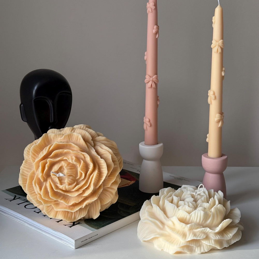 Grande bougie de cire de soja Pivoine : Bougie fleur sculpturale