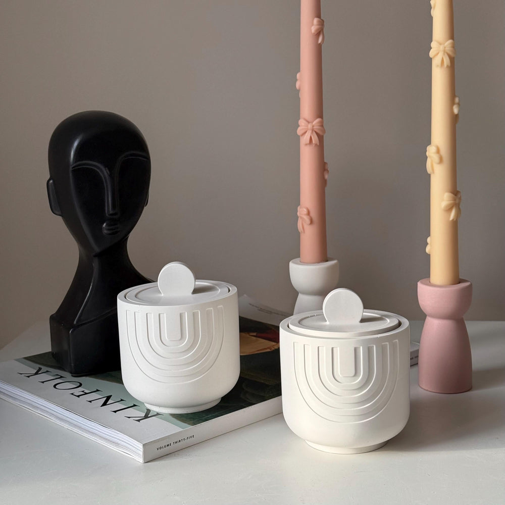 Geometric Soy Wax Candle in Jesmonite Jar: Handmade Scented Candle