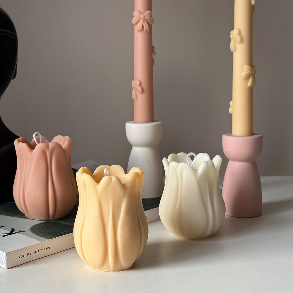 Bougie en cire de soja tulipe coulée à la main | Décoration sculpturale