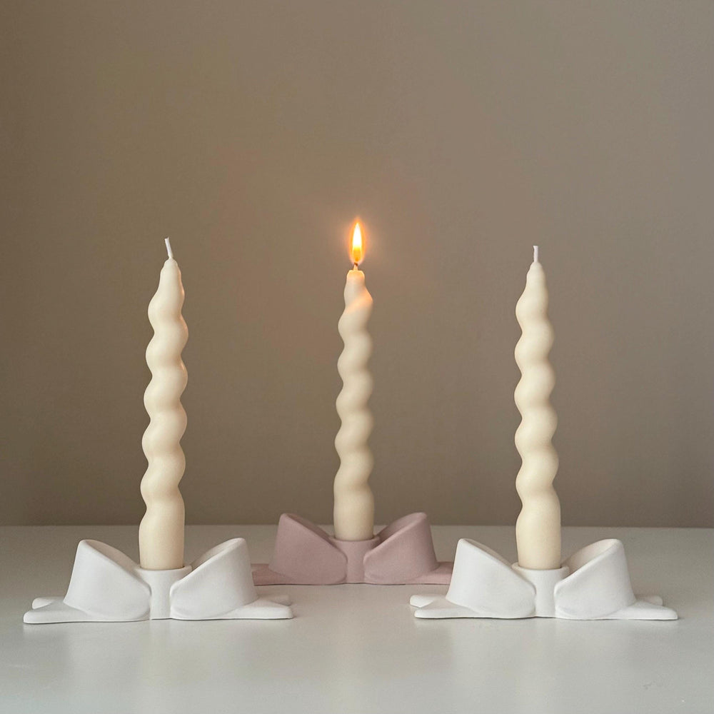 Bowtie Jesmonite Candlestick Holder: Modern Table Decor