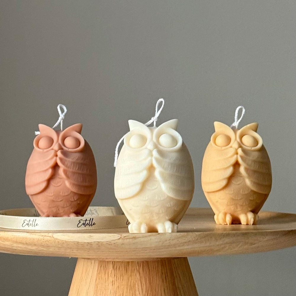 Bougie Hibou Faite Main en Soja : Décoration Sculpturale pour la Maison, Cadeau de Nouvelle Maison