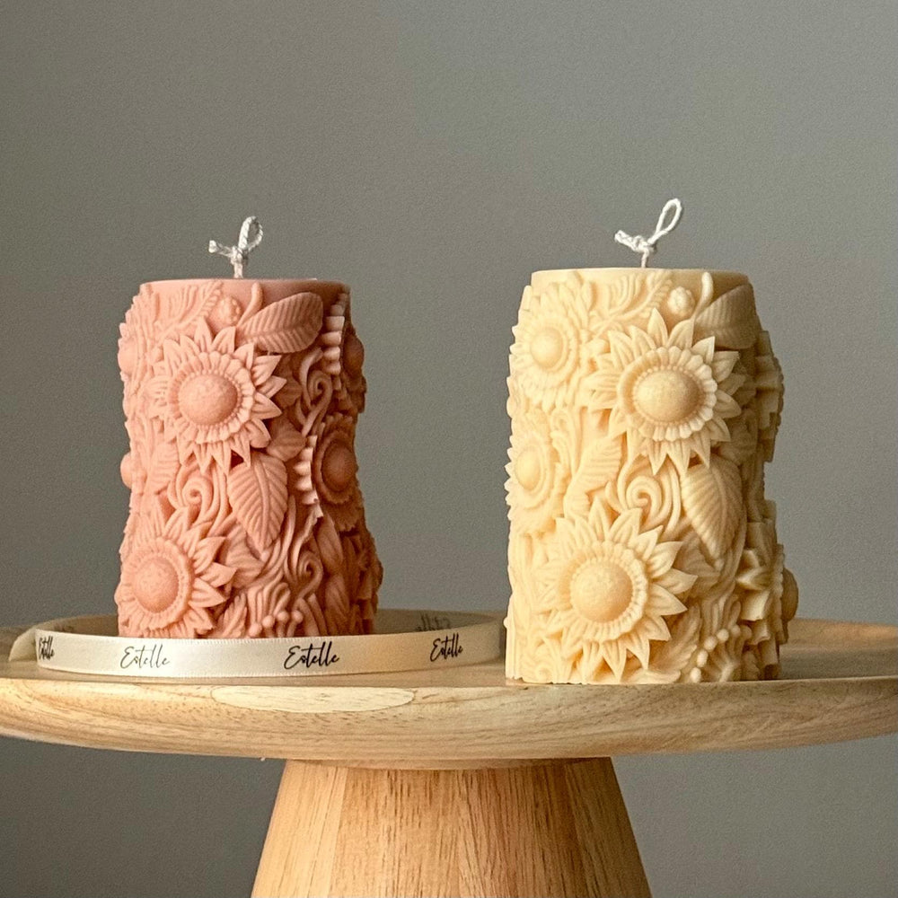 Handmade Sunflower Soy Pillar Candle: Home Decor Gift