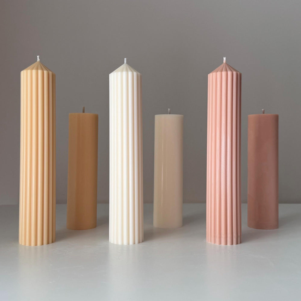 Handmade Ribbed Soy Wax Pillar Candle | Decor