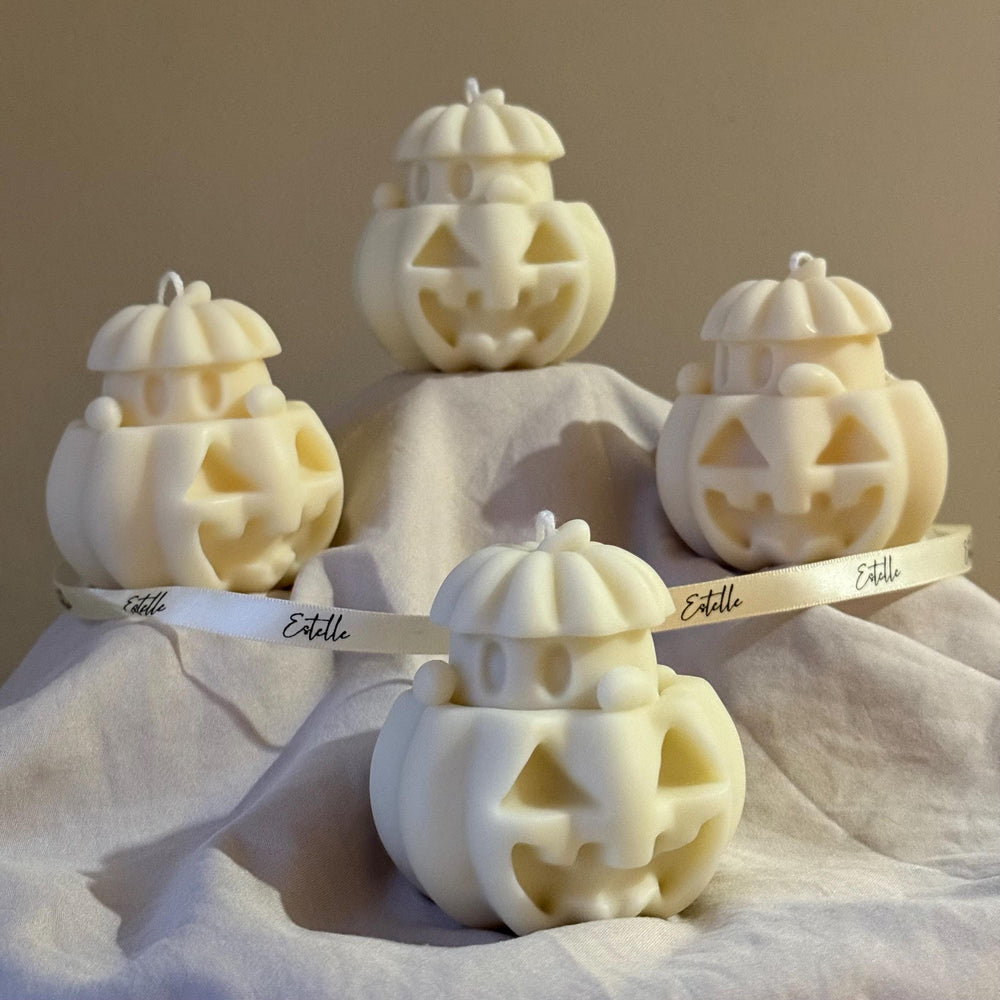 Bougie fantôme d'Halloween faite à la main avec citrouille : Décoration d'intérieur en cire de soja