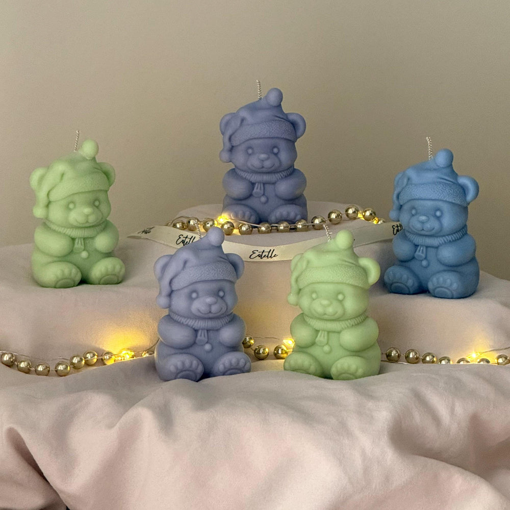 Tiny Christmas Bear Candle, Cozy Winter Holiday Accent